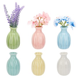 NBEADS Pack of 6 Ceramic Flower Vases, Rustic Decorative Vase in Boho Style, Modern Farmhouse Decoration, Multicoloured, Simple, Small Vases for Flowers, Small Plants, Floral Dining Room Shelf Decor