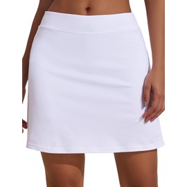 Ekouaer Women Sport Clothing Active Stretch Skirt Tight High Waist Everyday Skort Pockets Knee Length Skort White S
