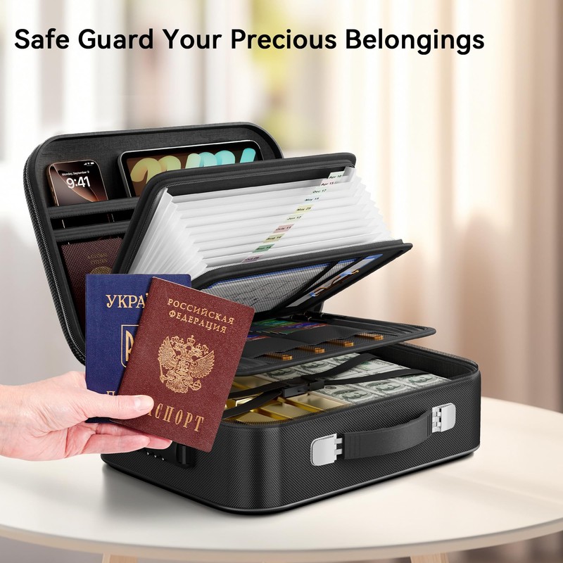 Fireproof Document Box, Hard Case Fireproof Box with Lock, Portable
