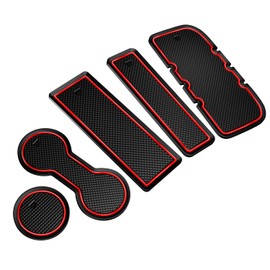 Asgohme Fit for Toyota Tacoma 2005-2015 Accessories, Upgraded Custom Non-Slip Center Console Mats, Cup Holder Insert Pads, Interior Anti-Dust Storage Liners (5-PCS, Red Trim)