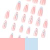 MouyouGlow Short False Nails, Almond White French Baby Blue Flowers
