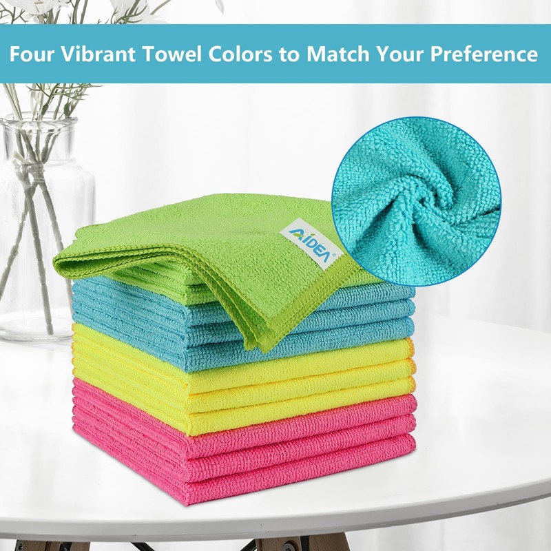 AIDEA Microfibre Cleaning Cloths 8 Pack,Reusable Kitchen Cleaning Towels Dish