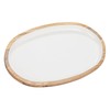 Creative Co-Op Oval Enameled Mango Wood Tray, White and Natural