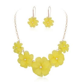 Ever Faith Yellow Flower Statement Necklace Boho Summer Holiday Beach Jewelry Floral Flowers Collar Necklaces with Earrings for Women