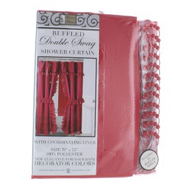 Better Home Double Swag Fabric Shower Curtain with Vinyl Liner and 12 Roller Shower Rings (Cherry Red)