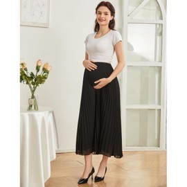 COLOMI Long Skirts for Women Summer Maternity High Elastic Waist Pleated Chiffon Skirt Long Swing A-line Skirts (4XL, Black