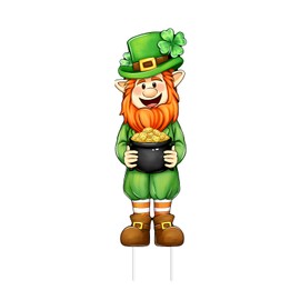 FBCOO St Patricks Day Leprechaun Yard Sign with Stakes, Pot of Gold Lucky Shamrock Clover Lawn Sign Outdoor Decor, Irish Spring Outside Garden Prop Decorations Party Supplies