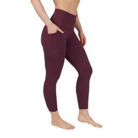 90 Degree By Reflex Power Flex Yoga Pants - High Waist Squat Proof Ankle Leggings with Pockets for Women - Cinnamon Cherry - Medium