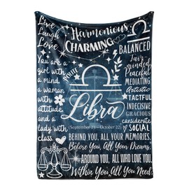 Huglanket Zodiac Constellation Gifts for Women, Zodiac Sign Birthday Gift with Message Flannel Blanket Throws (50"x 65") - Libra