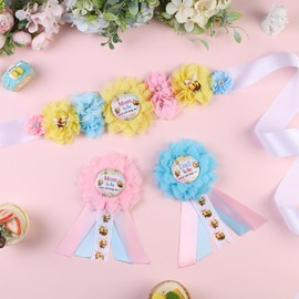 Cheerupp Bee Gender Reveal Maternity Sash Kit, What Will Baby Bee Baby Shower Belly Belt and Mom to Be Dad to Be Corsage Pins, New Parents Pregnancy Announcement Photo Props Party Supplies