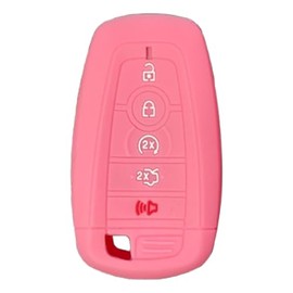 Silicone Key Fob Cover Protector Fit for Ford F150 F-250 F-350 F-450 Fusion Hybrid Maverick Mustang, 5 Buttons Keyless Remote Case Replacement (Pink)