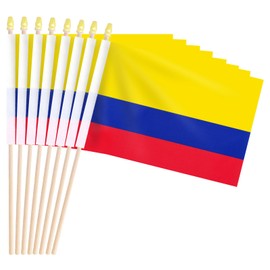 Pack of 20, Handheld Colombia Flags 5x8 Inch – Small Colombian Flags on Wooden Sticks with Gold Spear Top, Mini Colombia Country Flag for National Day, Parades, Patriotic Events and Decorations