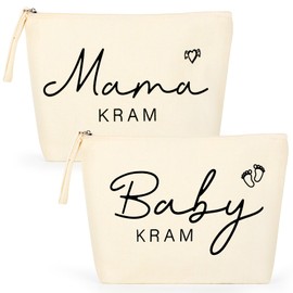 Lemicin Pack of 2 Expectant Mum Gift Baby Kram Cosmetic Bag Mother Bag Gift Pregnant Women for Fresh Mum Baby Shower Gift Birth Girl, beige, mom baby