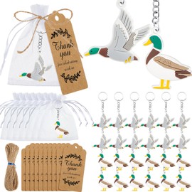 Aurelema 50 Sets Mallard Duck Party Favors, Include Duck Keychains|organza Bags|thank You for Celebrating with Us Tags 50 Each for Baby Shower Birthday Party Decoration Gift Supplies