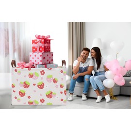 HKEC Rectangle Storage Basket with Handles,Collapsible Kids Toys Bin,Cute Baby Storage Basket,Books Box,Gift Basket(Strawberry)