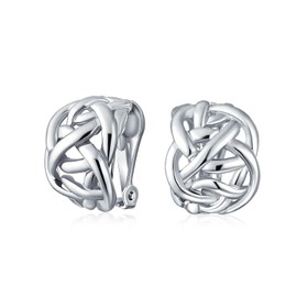 Fashion Open Criss Cross Celtic Love Knot Weave Half Hoop Clip On Earrings For Women Non Pierced Ears Silver Plated