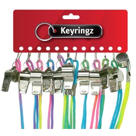 Pack Of 12 Keyring Neck Whistles With Multi Coloured Neon Cord Referee Whistle