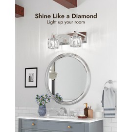 VOLISUN Crystal Vanity Lights - 2 Light Modern Stainless Steel Bathroom Light Over Mirror, Chrome Finish - UL Certificated (Exclude Bulb)
