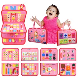 Busy Board Activity Board 5 Layers, Montessori Toy from 1 Year 3D Felt Quiet Book, Children's Toy from 1 Year, Sensory Toy, Preschool Learning Toy, Motor Skills Toy from 1 2 3 4 Years Pink