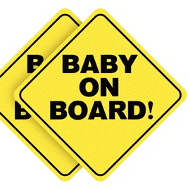 Baby On Board Sticker for Cars, 5"" x 5"" High Visibility, See-Through, Strong Adhesive & Durable, Easy Installation Car Sign, Waterproof, Essential Vehicle Accessory for Parents (2Pack), Yellow