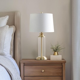 510 DESIGN Table Lamp for Bedroom Set of 2 - Clear Glass Cylinder Body with Gold Accents, Modern Study Lamp, Clear Polarized Cord, Rotary On/Off Switch On Socket, Clarity Lamp Decor, 26" H Gold