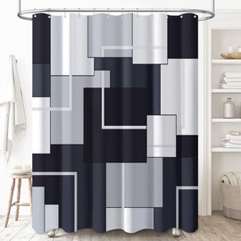 BTTN 78 Inch Long Shower Curtain, Abstract Geometric Water Resistant Fabric Shower Curtain Set with 12 Plastic Hooks, Tall Modern Unique Decorative Cloth Shower Curtains for Bathroom - 72x78 - Black
