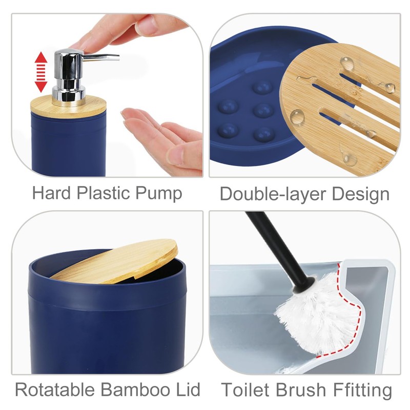 CERBIOR Bamboo Bathroom Accessory Set, 6 Pieces Bath Set- Soap