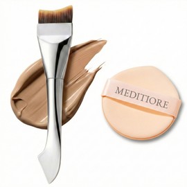 Meditiore Foundation Brush Spatula + Puff 2in1 Dual Head, 1 Piece, Silver / 메디티오레 파운데이션 브러쉬 스페출라 + 퍼프 2in1 듀얼헤드, 1개, 실버