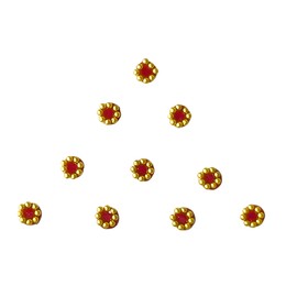 Generic Beautiful Red Velvet Round Stone studded Bindi With Golden Stone Border bindi stickers Indian Bindi for women Face Jewels (Design 4), Small
