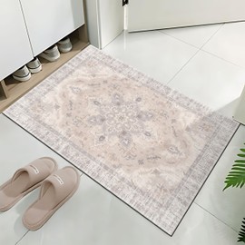 TTelephant Boho Tribal Entryway Rug - 2x3 Distressed Small Entryway Rug Bohemian Rug Non-Slip Washable Indoor Doormat Low-Pile Printed Rug for Entrance Kitchen Farmhouse Bathroom Bedroom - Blush