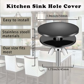 Kitchen Sink Hole Cover 2 Inch Faucet Hole Cover Stainless Steel Kitchen Sink Tap Hole Plate Stopper Cover Blanking Metal Plug (Matte Black)