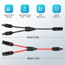 Thlevel Solar Cable, Y Splitter, Solar Panel Cable, Male and Female/MMF and FFM Connector, Photovoltaic Connector, 1 Pair