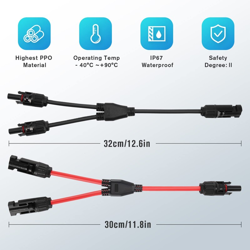 Thlevel Solar Cable, Y Splitter, Solar Panel Cable, Male and