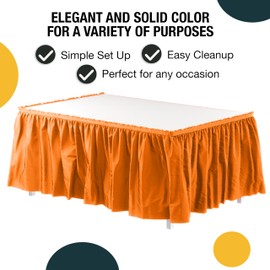 Exquisite Ruffle Table Skirt Orange 6 Pack 14 Ft Long Table Skirts for Rectangle Tables 6ft Plus or Round Tables Skirts with Adhesive Strip for Gender Reveal Decor & Happy Birthday Parties