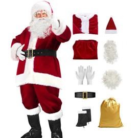 dgdgbaby Santa Claus Costume for Men Women Adult - 9pc. Deluxe Costume Santa Suit Outfit