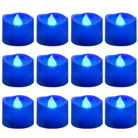 Windshell Blue Flickering Flame Tealight Candles with 6H Timer (No Remote), Battery Operated LED Flameless Tea Lights, Pack of 12