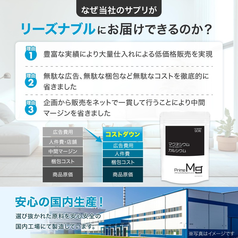 マグネシウム カルシウム サプリ【3粒でマグネシウム300mg】 サプリメント【製薬会社と共同開発】 国産 90粒/30日分