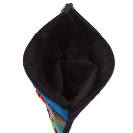 NOVICA Artisan Handmade Cotton Blend Cosmetic Case Patchwork Fair Trade with Peruvian Landscape Handbags Multicolor Embellished Folk Art ' Blue Alpaca Afternoon'