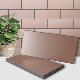 AULIGET 2-Piece Copper Peel and Stick Backsplash Metal Tile, 6" x 12" Stick on Tiles for Backsplash Kitchen, Bathroom, Laundry Room, Camper, Fireplace