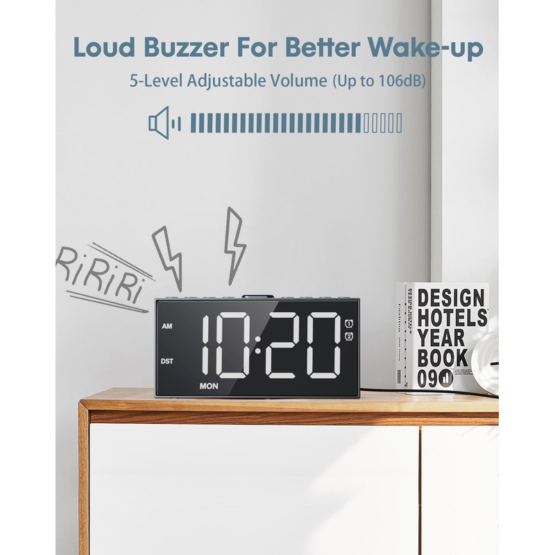 Roxicosly Digital Alarm Clocks for Heavy Sleepers,7.5" LED Display Loud