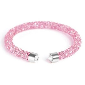 COLORFUL BLING Adjustable Glitter Rhinestone Bangle Sparkly Crystal Wedding Bridal Statement Bracelet Jewelry for Women-A pink