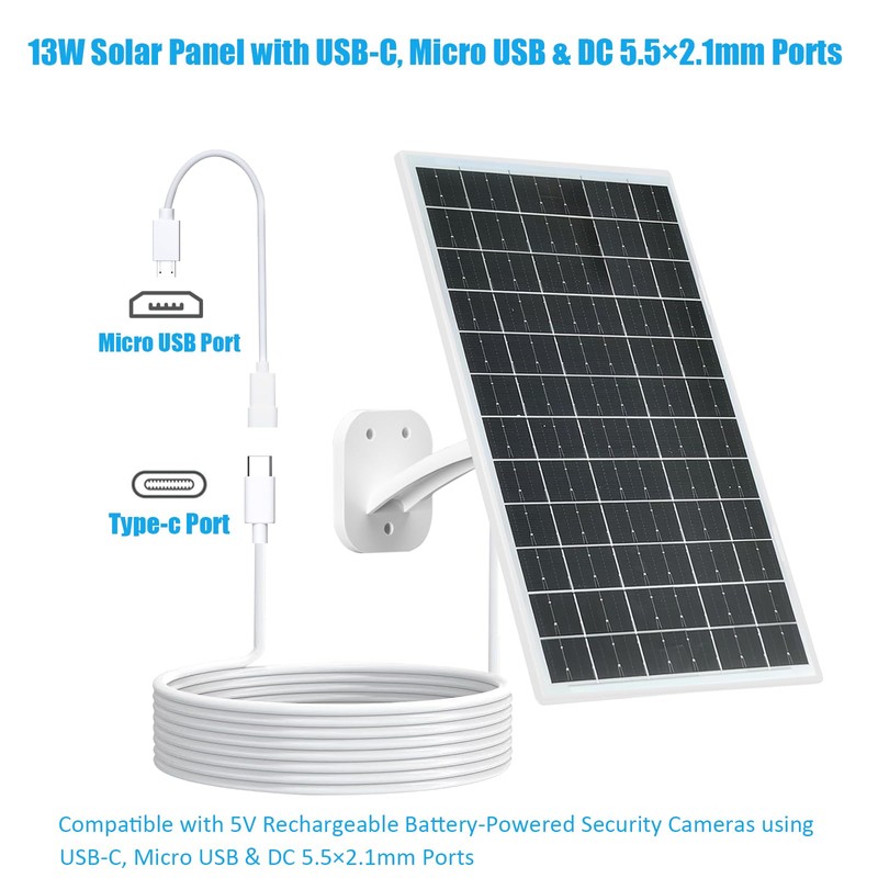 VUEBEE 13W Solar Panel for Outdoor Security Cameras, USB-C, Micro