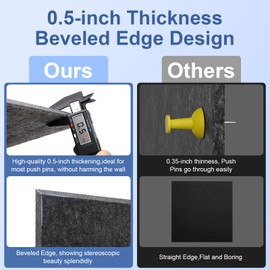 EVOKUPAZ Large Cork Boards for Walls, 6 Pack 1/2" Thick Felt Wall Tiles with Safe Removable Adhesive Tabs and 60 Push Pins, Bulletin Board Pin Board, Cork Boards for Office 36"x24" -Black