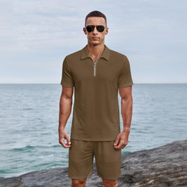 Uni Clau Mens Summer Track Suits 30 Piece Shorts Sets Short Sleeve Sweatsuit Outfits Zip Golf Casual Polo Shirts and Shorts