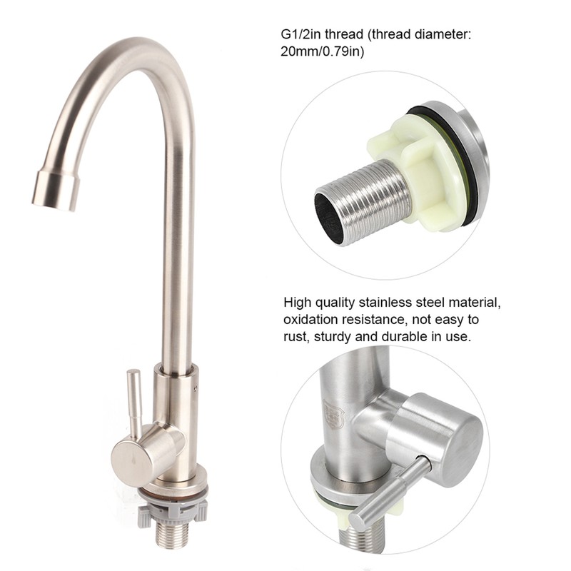G1/2in Thread Stainless Steel Single Cold Single Hole Sink Water