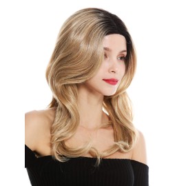 WIG ME UP - VK-12-MF women's quality wig monofilament middle parting lace front 23.5 inches long wavy ombre black blonde balayage