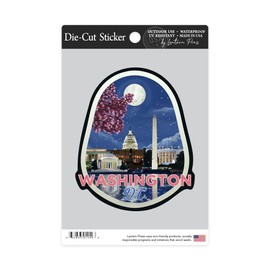 Die Cut Sticker Washington DC, Night Scene, Contour Vinyl Sticker 3 to 6 inches, (Waterproof Decal for Cars, Water Bottles, Laptops, Coolers), Large