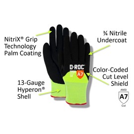 MAGID D-ROC ANSI A7 Hyperon 13-Gauge Sandy Nitrile Coated Work Gloves, 12 Pairs, Size 9/Large, GPD795