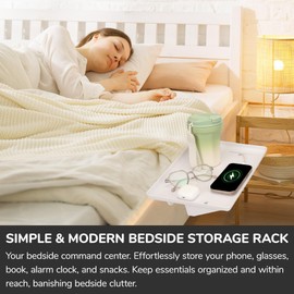 LOREEOU Bedside Shelf for Bunk Beds & Top Bunk, College Dorm Room Essentials & Kids Room - Clip On Dorm Nightstand with Cable Catch, Holds 35lbs, White