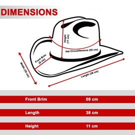 Black Leather Cowboy Hat for Men and Women – Unisex Adult Texan Cowgirl Hat Fancy Dress Party Accessory